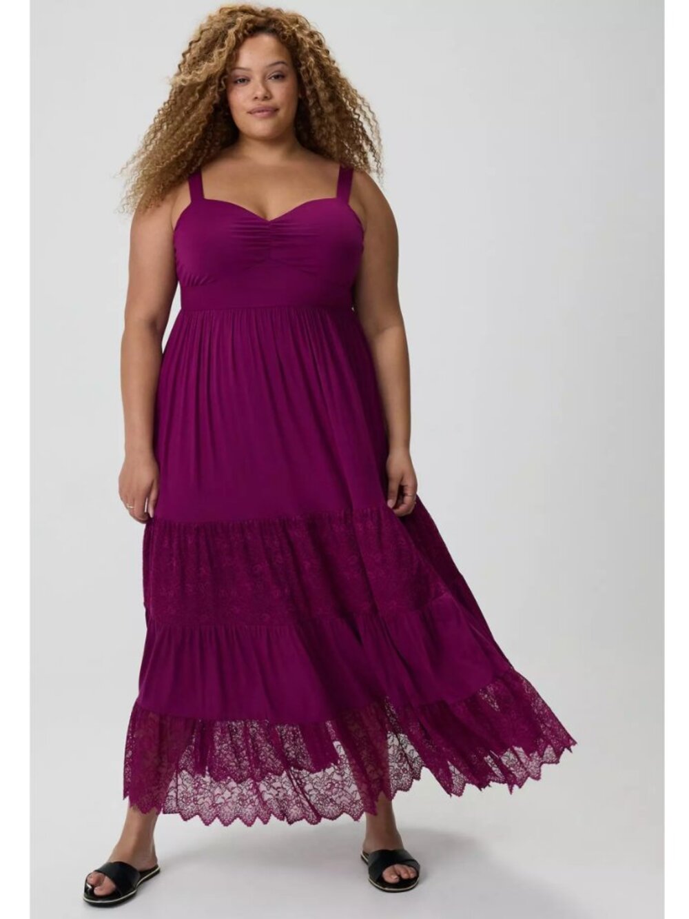 NWT Torrid 1 Plum Caspia Sweetheart Lace Inset Maxi Dress 1X 14 16 - Picture 2 of 12